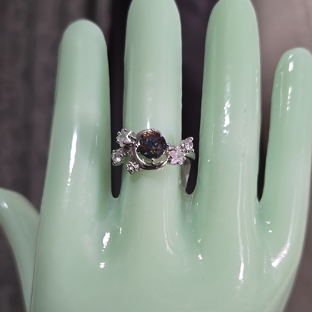 Crystal Vitrail Light Moon And CZ Stars Ring - Picture 3 of 7